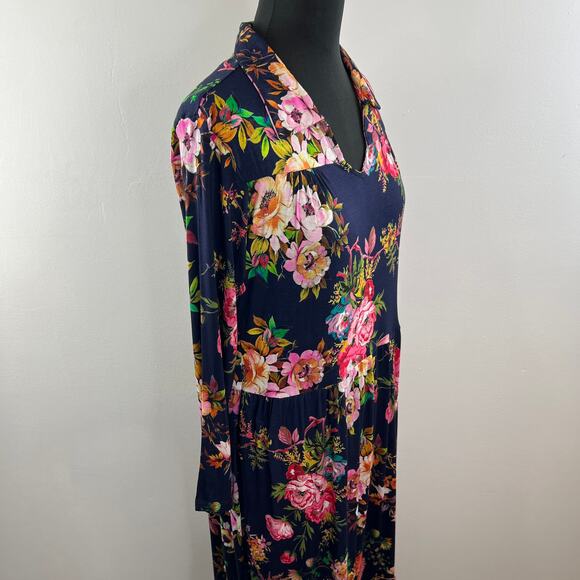 NWT Tolani Collection Blue Multi Floral Knit Collared Tiered Ruffle Maxi Dress M - Picture 4 of 9